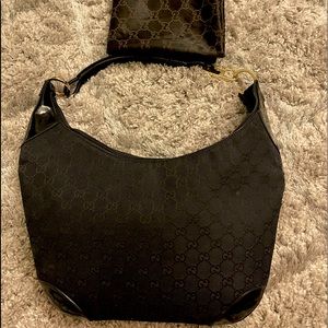 GUCCI Monogram Canvas Leather Hobo BAg